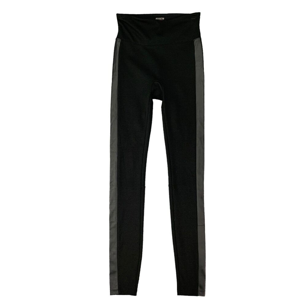 Assets By Spanx Legging Womens S Black Stretch Faux Leather Panel Compression